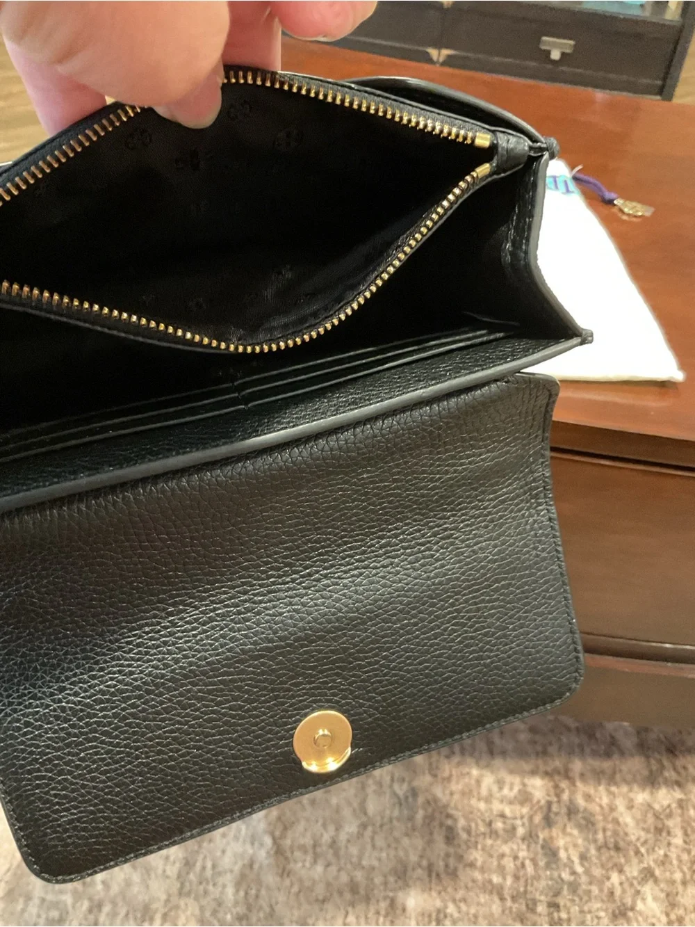 Tory Burch Black Pebbled Leather Top-Handle Shoulder Bag with Gold Logo
